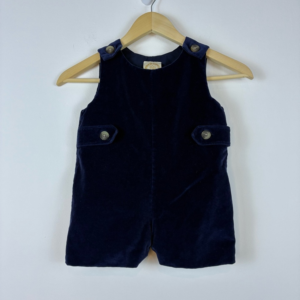 The Beaufort Bonnet Company Navy blue Velvet Jon Jon Toddler Romper size 2T